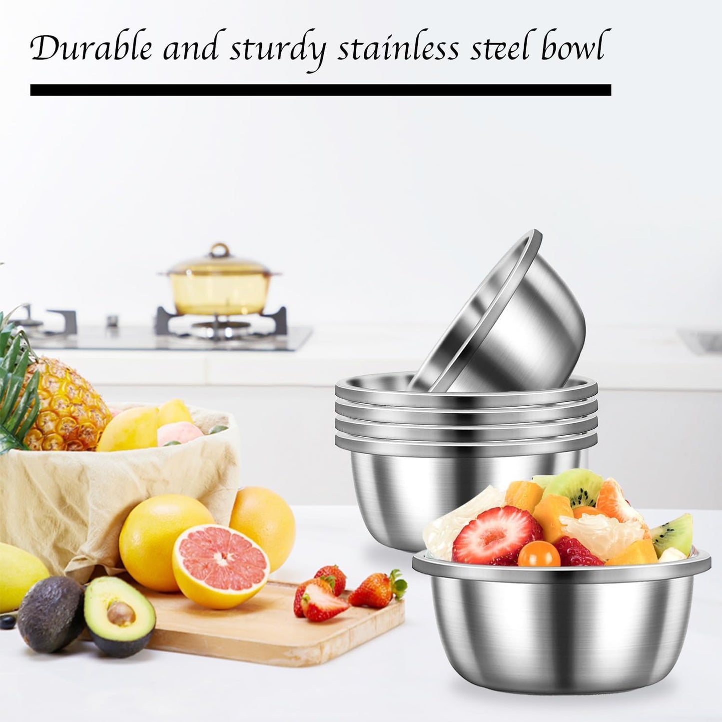 Stainless Steel Mixing Bowls, 6 Pack 2 Quart Stainless Steel Bowls Metal Mixing Bowls For Meal Prepping, Cooking, Baking