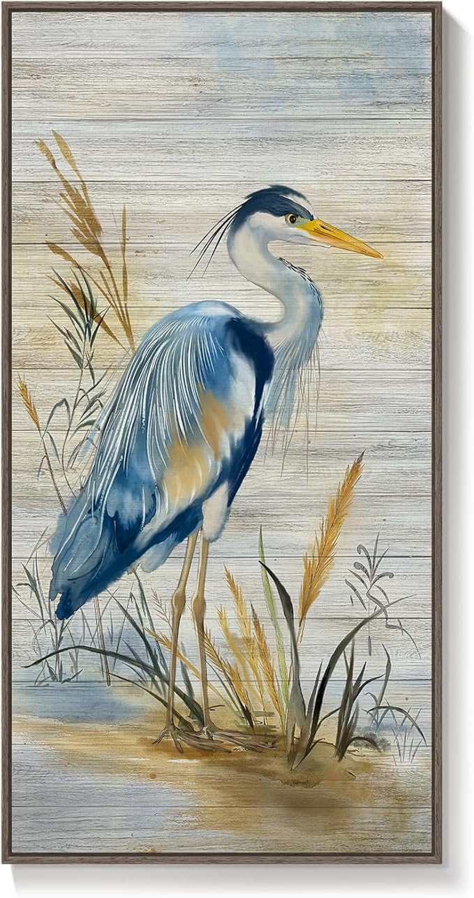 Framed Vertical Blue Heron Living Room Wall Art, Large Vintage Bird Picture - Image 9