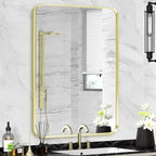 Gold Framed Bathroom Mirror, Brushed Gold Bathroom Vanity Wall Mirror, Rounded by Minuover
