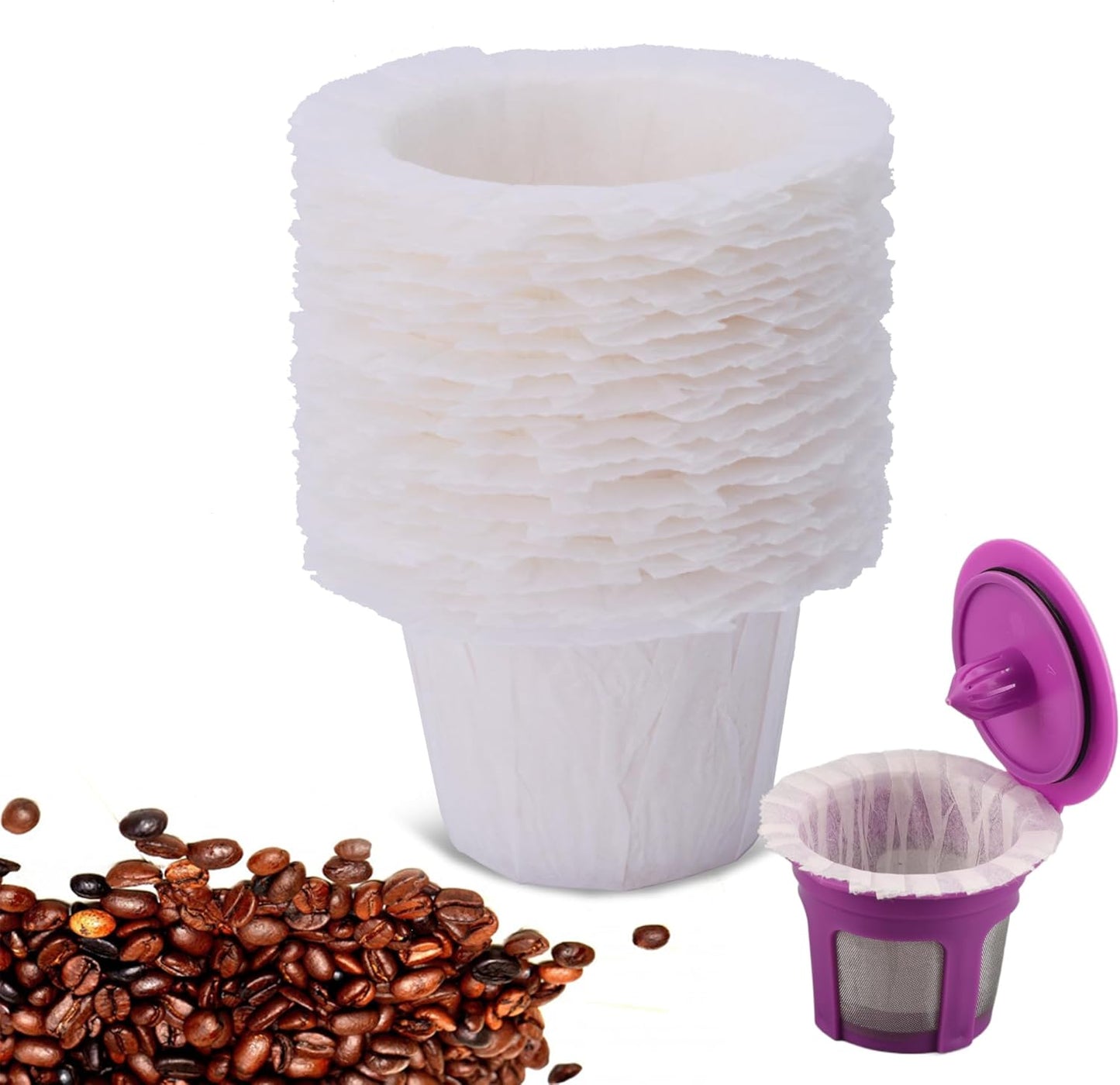 100 Count Disposable Coffee Paper Filters Compatible with Keurig Single Serve 1.0 and 2.0, Fits All Brands Reusable K Cup Filters