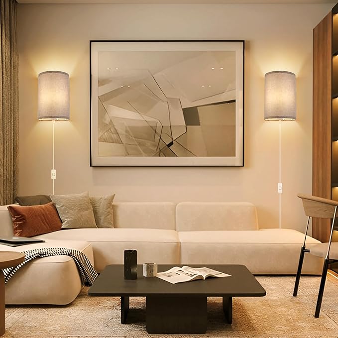 Wall Sconces Set of 2, Plug in Wall Sconces - Image 4