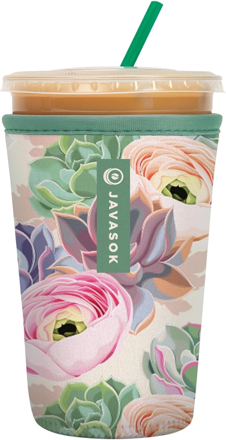 Sok It JavaSok Iced Coffee & Cold Soda Insulated Neoprene Cup Sleeve (Pastel Splendor, Medium: 22-28oz)