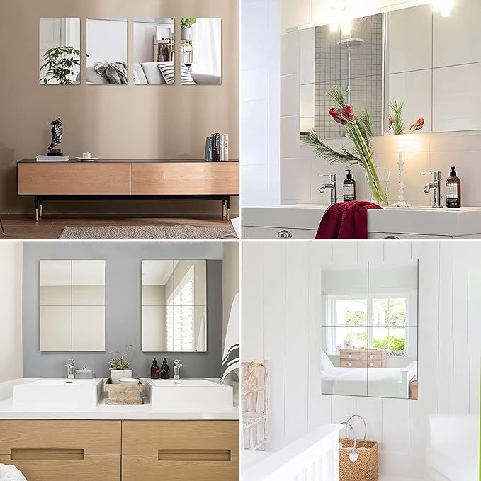 JUNEBRUSHS 4 Pack Self Adhesive Acrylic Mirrors, 12x 16 Inch Mirrors Tiles - Image 6
