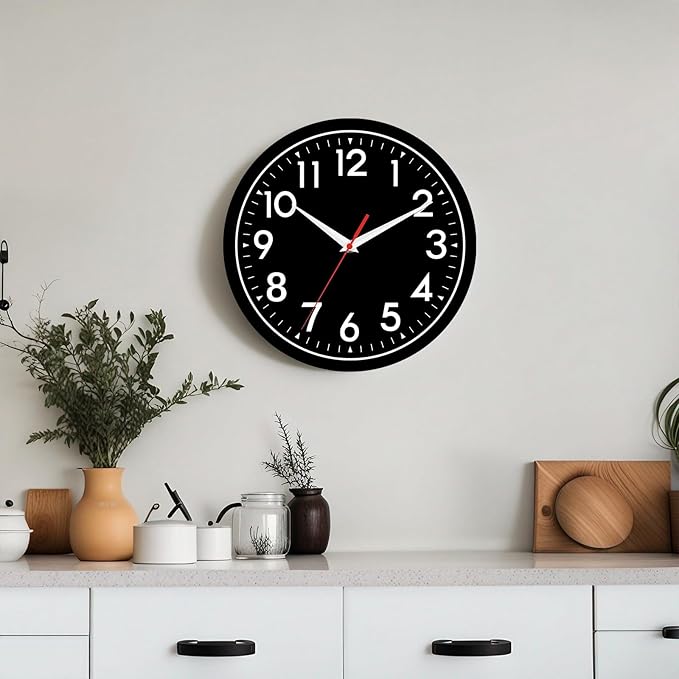 DAXSMY Wall Clock Black Battery Operated 10 Inch Simpel Silent Non Ticking - Image 5