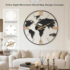 Pytha Sight 24 Inch Large Wall Clock, Modern Decorative Big World Map - Image 3