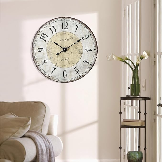 24 Inch Large Wall Clock, Rustic Round Farmhouse Wall Clocks - Image 9