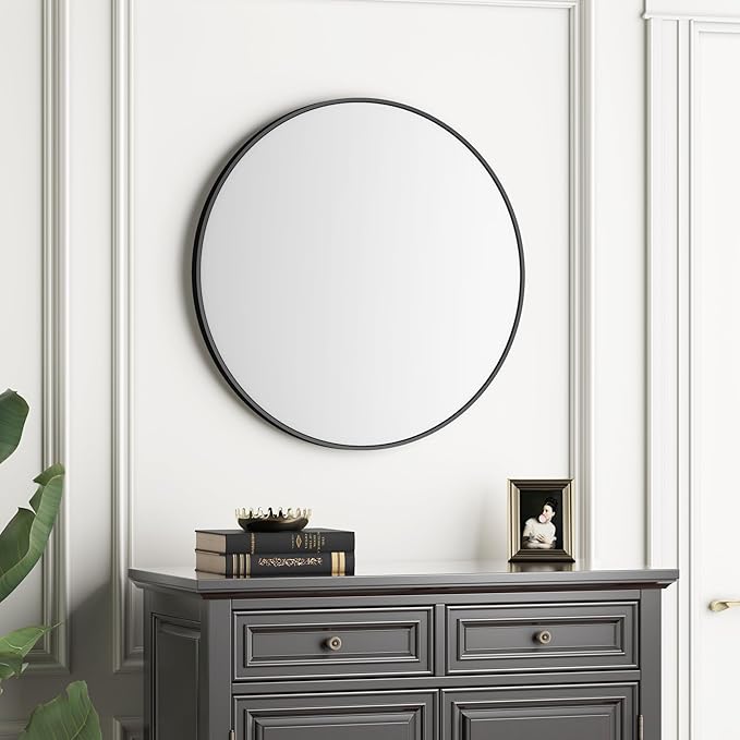 Itrue 30 Inch Round Wall Mirror, Brushed Black Metal Frame Circle Bathroom - Image 5
