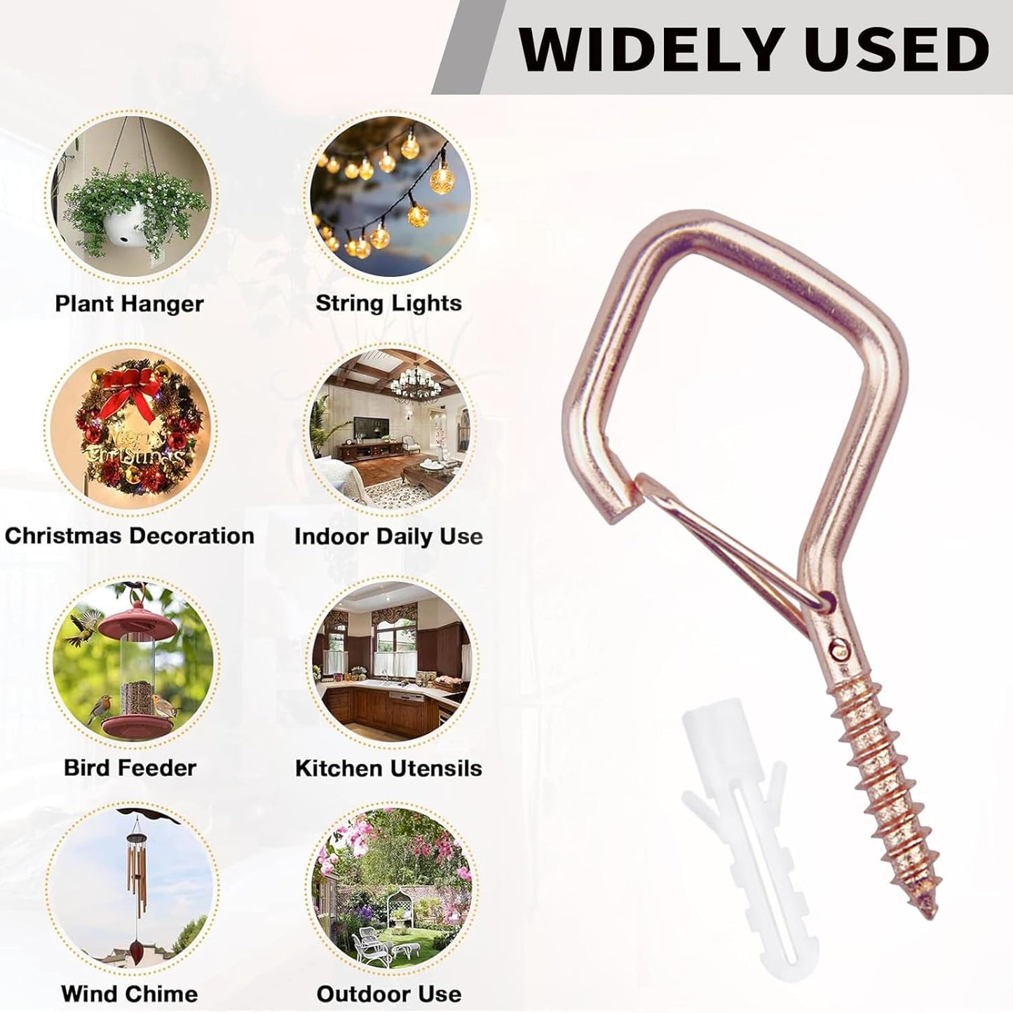 10PCS Eye Screw Hooks for Hanging Heavy Duty with Safety Buckle.Metal Ceiling Hooks for Hanging Plants,Cup,Wind Chime,Bird Feeders,christmas String Lights at Indoor&Outdoor,2.36 Inch(No Drill Bit)