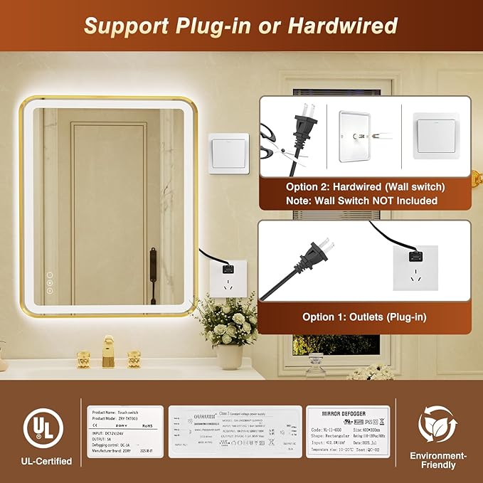 28x40 Inch LED Bathroom Mirror - Image 9