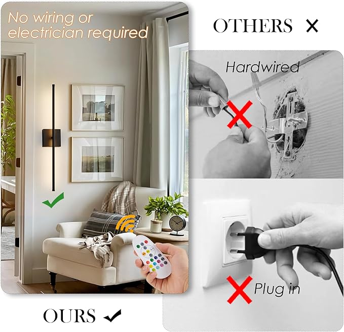 KARTOOSH 32.2 Inch 9 RGB Color Battery Operated Wireless Wall Sconces Set of Two - Image 2