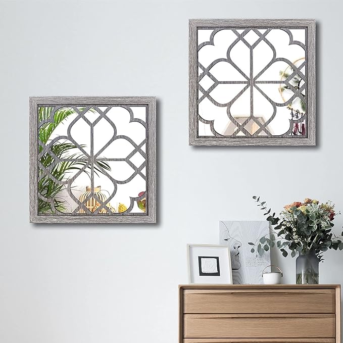 Wocred 2 PCS Square Wall Mirror, Gorgeous Rustic Farmhouse Accent Mirror - Image 3