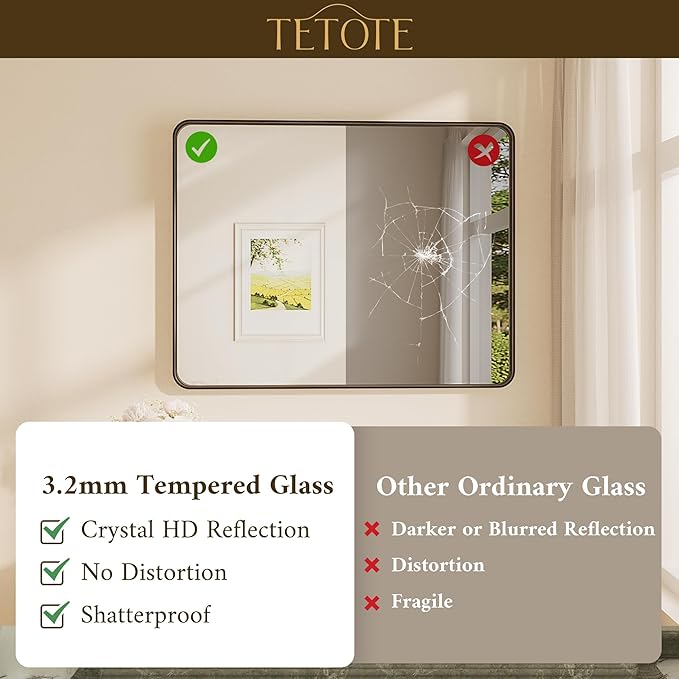 TETOTE Black Framed Bathroom Mirror, 24 x 30 Inch Matte Metal Frame Vanity - Image 4
