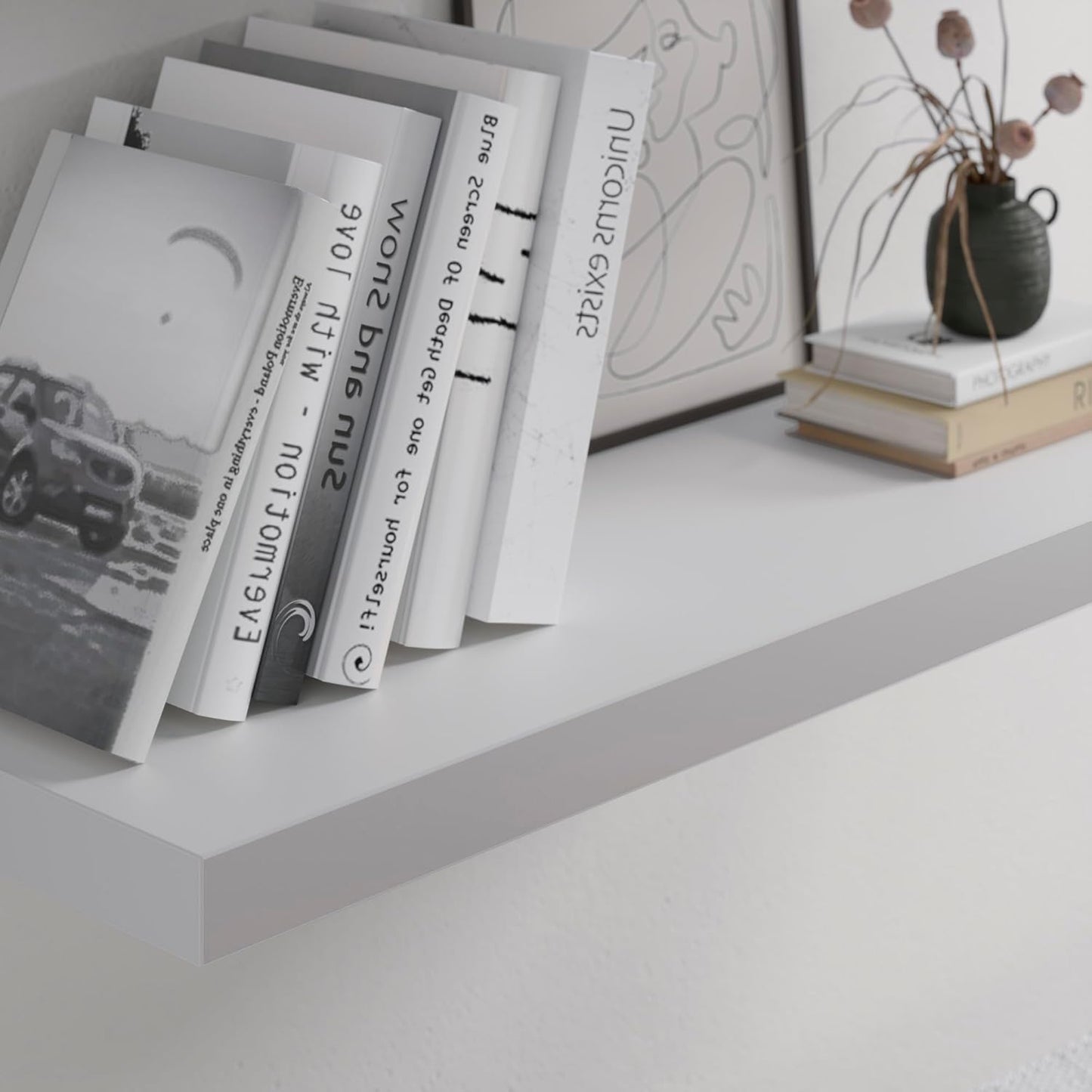 Floating Shelf, Set of 1 Wall Shelf, 36 in W x 12.75 in D x 2 in H Wooden Floating Wall Shelf with Invisible Brackets for Living Room/Bedroom/Bathroom/Kitchen Storage and Decor, White