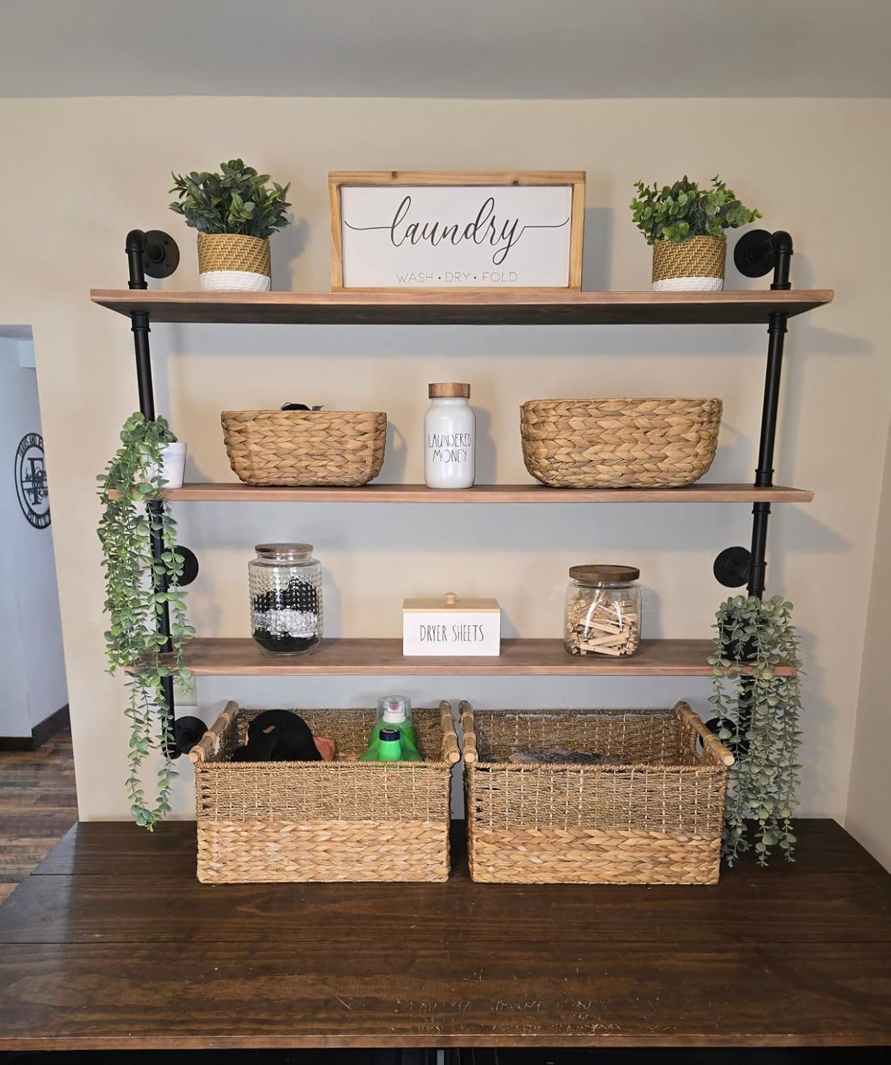 Floating Shelves,Wall Mounted Rustic Wood Shelf,Pipe Shelves,Industrial Pipe Shelving with Real Wood Planks 48 inch Industrial Wall Shelves Hanging Bookshelf Farmhouse Kitchen Bar Shelving