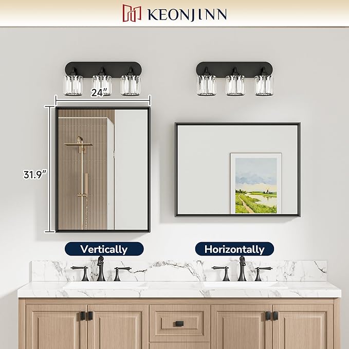 Keonjinn 24 x 32 Inch Brushed Nickel Bathroom Mirror, Beveled Rectangle Framed - Image 5