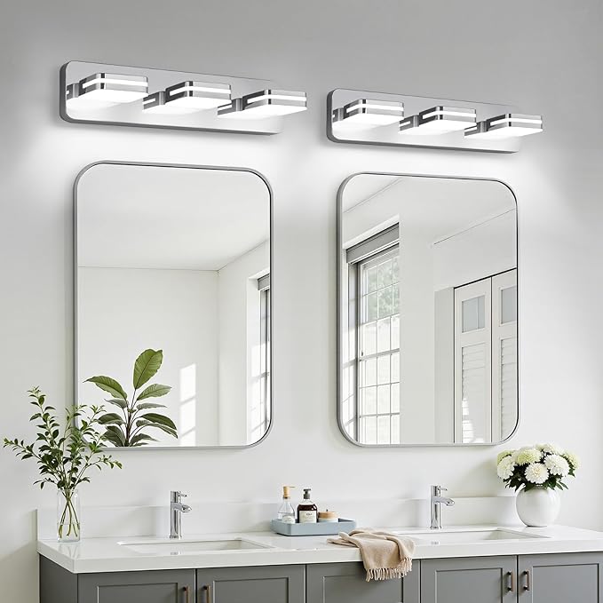 360° Rotate 3-Light LED Bathroom Vanity Light Fixtures, 1300LM Acrylic Chrome - Image 6
