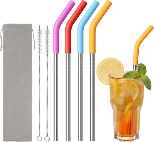 6.7" Short Metal Straw-Reusable Stainless Steel Drink Straws with Silicone Tips and Brush, Fit for 6 7 10 12 oz Small Cups (Colors 4)