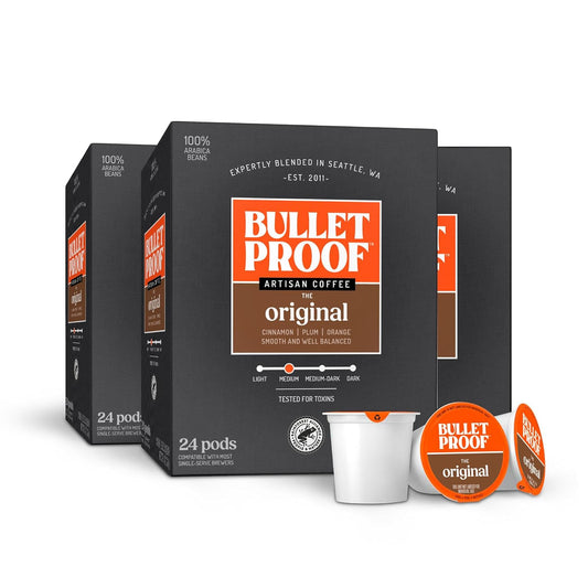 Bulletproof Original Medium Roast Single-Serve Pods, 72 Count, 100% Arabica Beans, Clean Coffee Tested for Toxins, Packaging May Vary