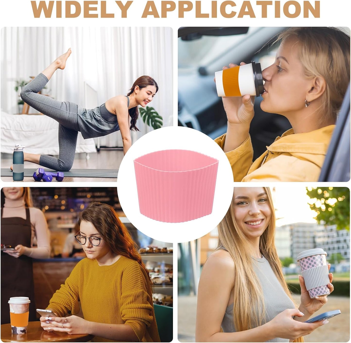 uxcell 6Pack Coffee Cup Sleeves, Reusable Silicone Heat Resistant Cup Protective Sleeve Nonslip Mug Protector Cover for Home Travel Coffee Mug Glasses Water Bottle Boots, Pink