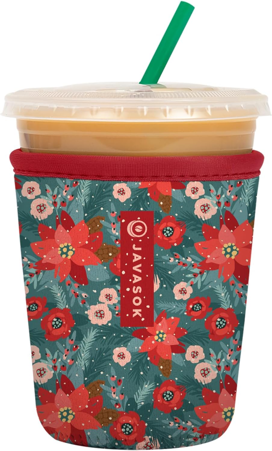 Sok It JavaSok Iced Coffee & Cold Soda Insulated Neoprene Cup Sleeve (Pastel Poinsettias, Small: 16-20oz)