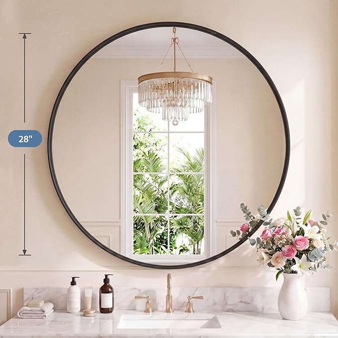 DUMOS 28-Inch Round Wall Mirror, Bathroom Wall Circle Mirror - Image 2