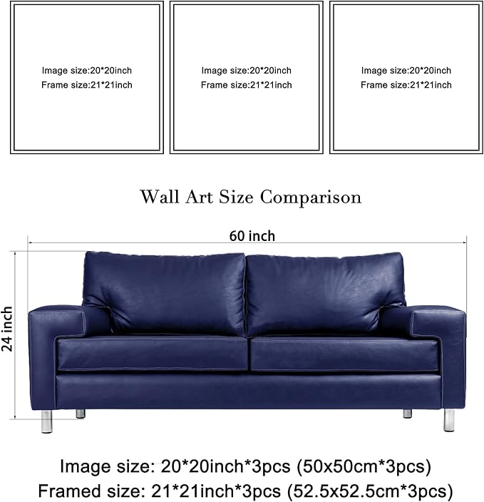 Wieco Art Framed Wall Art Blue Abstract Flowers 3 Panels Canvas Prints Home Art - Image 8
