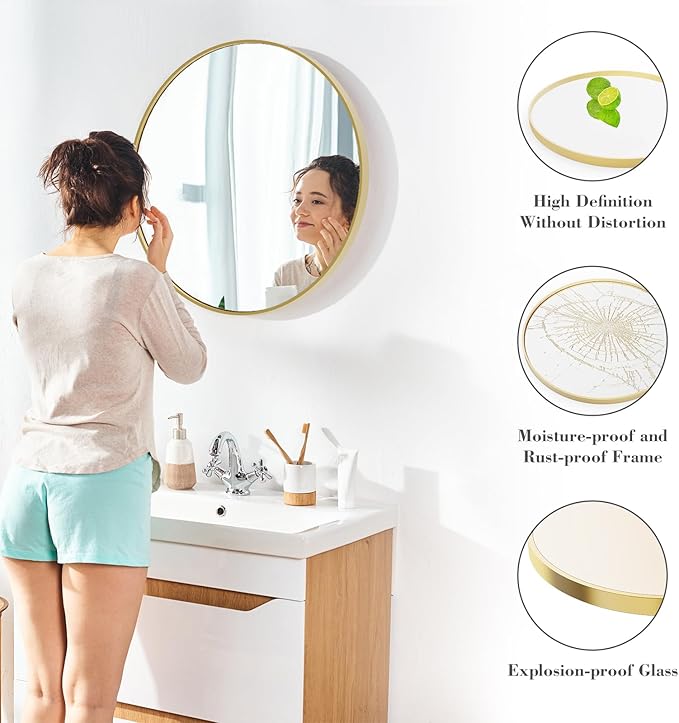 NEWBULIG Round Bathroom Mirror for Over Sink, 36 Inch Wall Mount Vanity Circle - Image 5