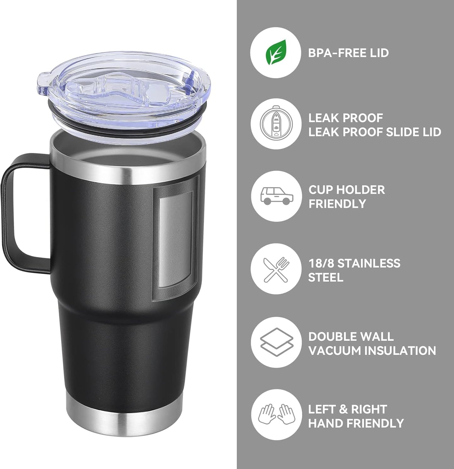 VEGOND 20 oz Tumbler Bulk with Handle Lid and Straw, Stainless Steel Insulated Travel Coffee Mug Set, Spill Proof Double Wall Metal Tumblers Cups, Black 6 Pack