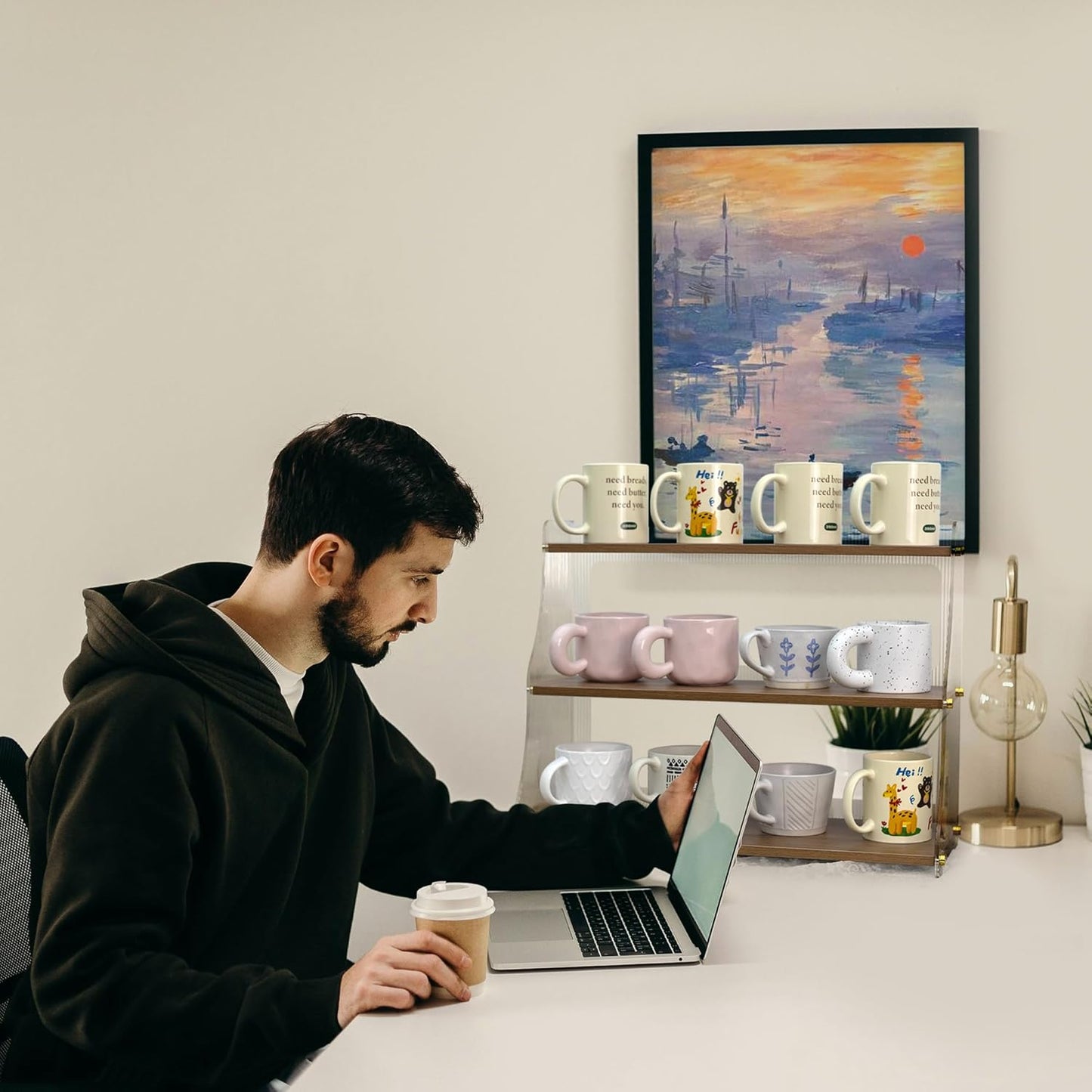 Coffee Mug Holder Wooden Cup Station Organizer 3 Tier Cup Holder for Coffee Bar Mug Display Rack for Countertop Mug Holder Shelf for Home Kitchen Nut Brown Solid Wood