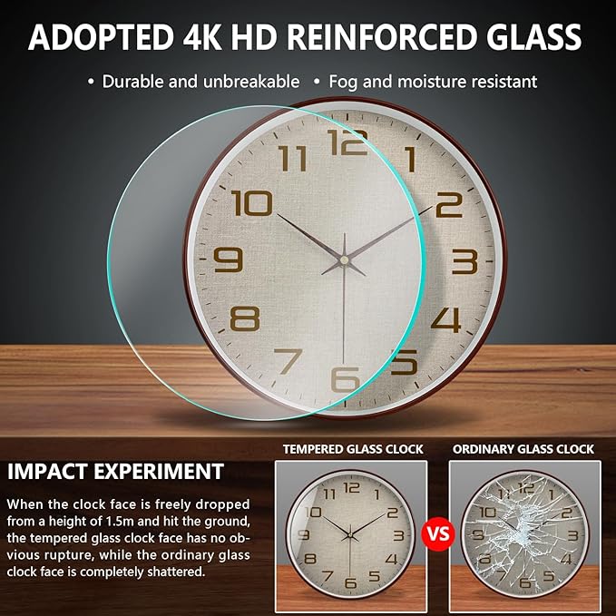 Woodgrain Wall Clock, Silent Non-Ticking Battery Operated Clock 10 Inch - Image 5