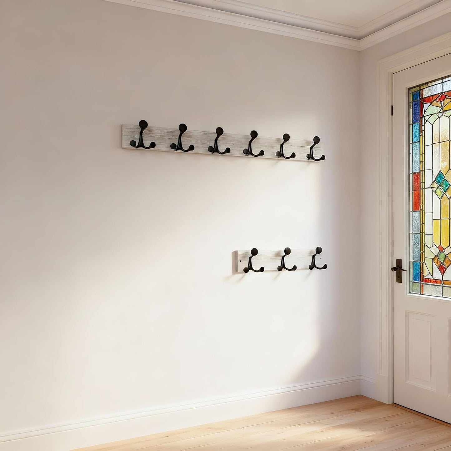 SKOLOO 36-Inch Wood Coat Rack Wall Mount with 6 Triple Hooks - Ideal for Family Entrances, Classrooms, and Pet Supplies Storage - Perfect Coat Hooks for Wall,Distressed White Wash