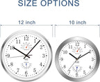 HITO 12 Inch Silent Wall Clock Battery Operated Non Ticking Glass Cover Silver - Image 3