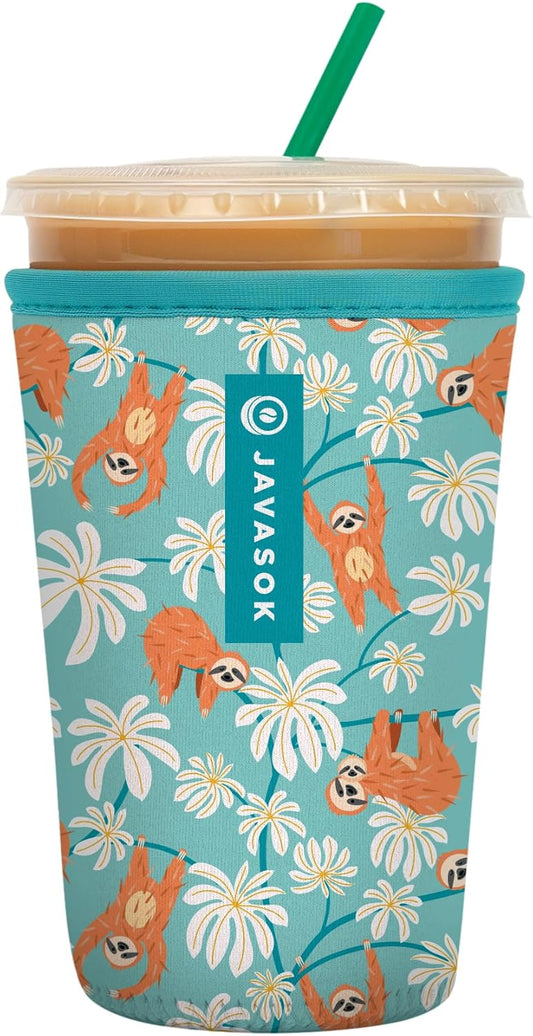 Sok It JavaSok Iced Coffee & Cold Soda Insulated Neoprene Cup Sleeve (Slothing Around, Medium: 22-28oz)