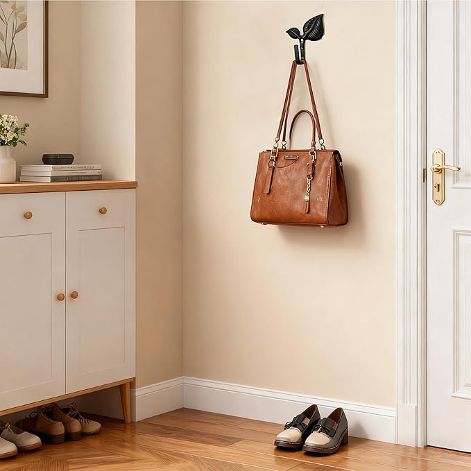 Set of 4 Vintage Leaf Wall Hooks Black Metal Coat Hooks Heavy Duty Decorative - Image 5