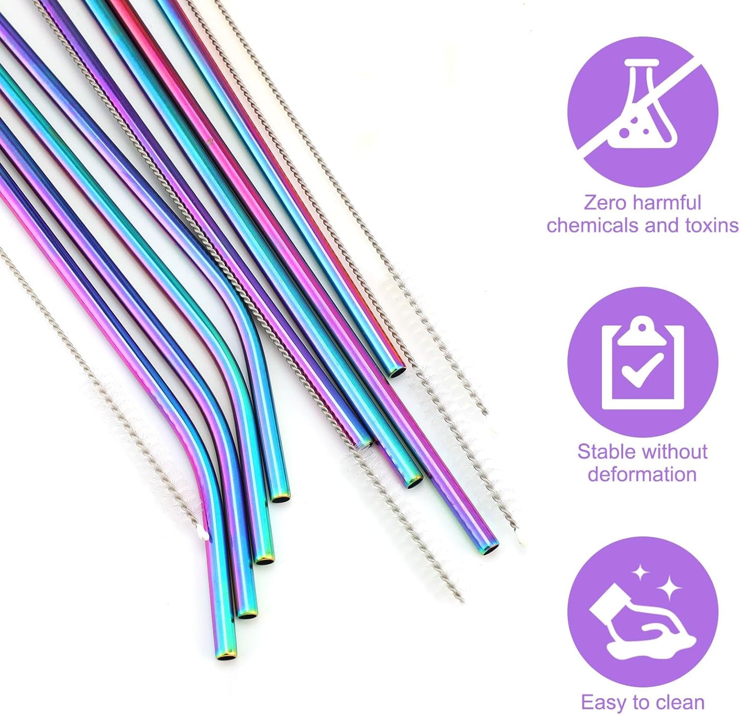 Geiserailie 8 Pieces 14 Inch Stainless Steel Straws Long Drinking Straws for 100 oz Tumblers, Extra with 4 Pieces Cleaning Brush(Rainbow)