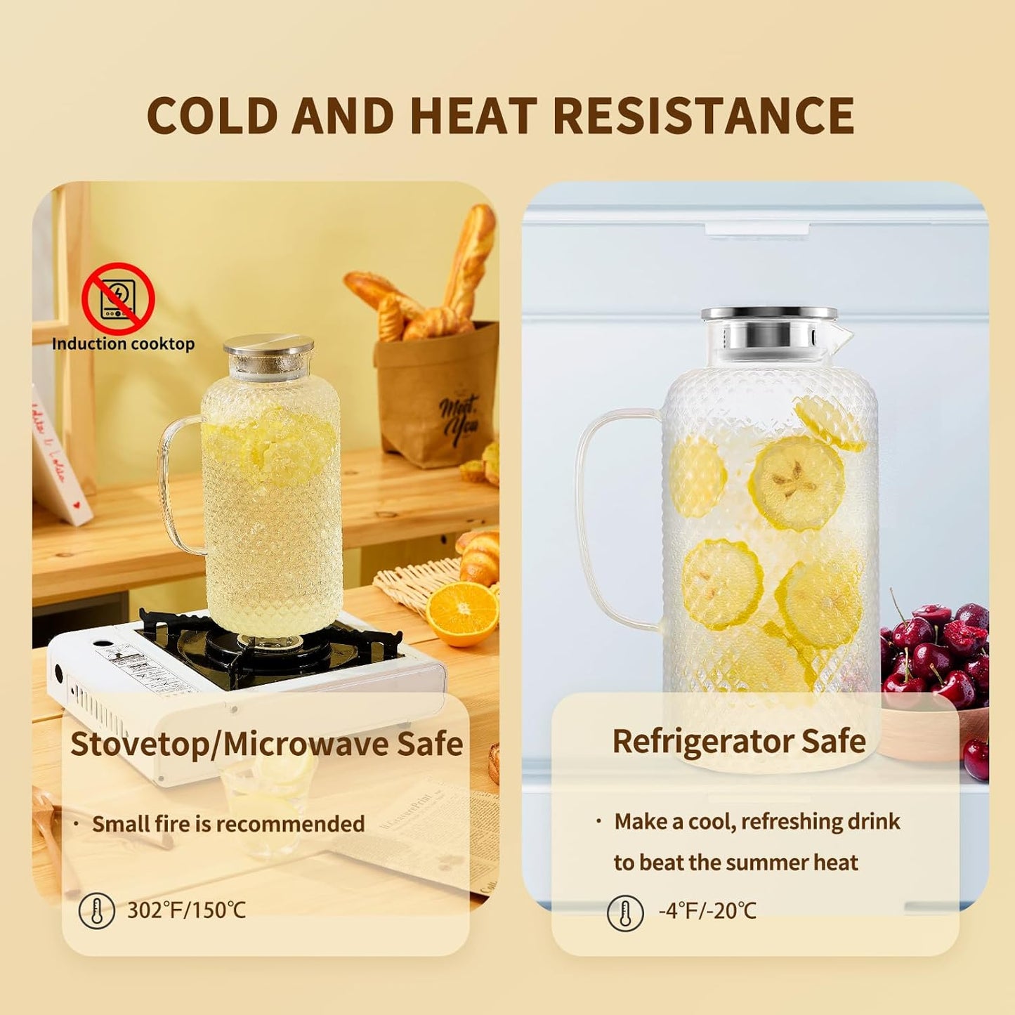 Glass Pitcher, 3.5L/118 oz Glass Water Pitcher with Lid and Spout, Heat/Cold Resistant Borosilicate Glass Water Carafe for Coffee, Juice and Homemade Beverage