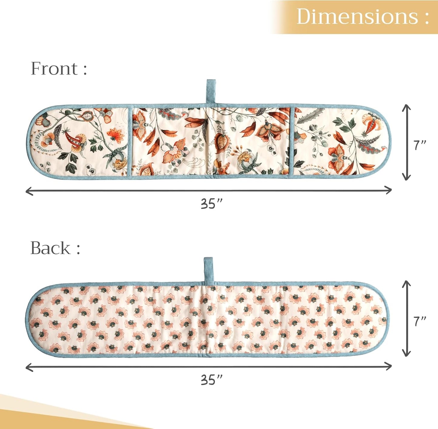 Maison d' Hermine Double Oven Mitts 100% Cotton 7"x35" Double Oven Mitt Heat Resistant BBQ Cooking Gloves with Loop, Baking, Grilling, Home, Kitchen, Handling Hot Pans (Dalida)