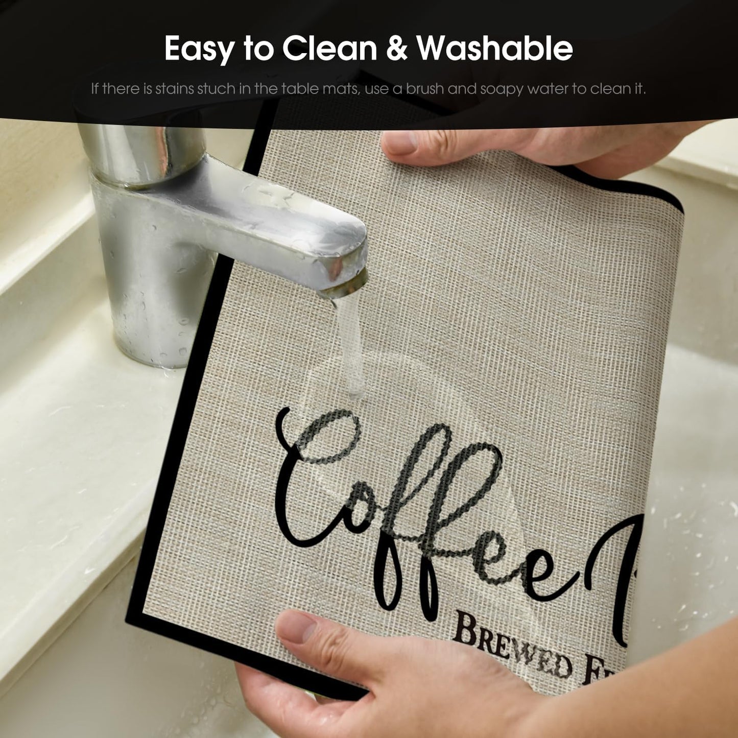 Artoid Mode Coffee Bar Mats Set of 2, 12x18 Inch Washable Non-Slip Plastic PVC Vinyl Table Mats for Coffee Machine, Countertops