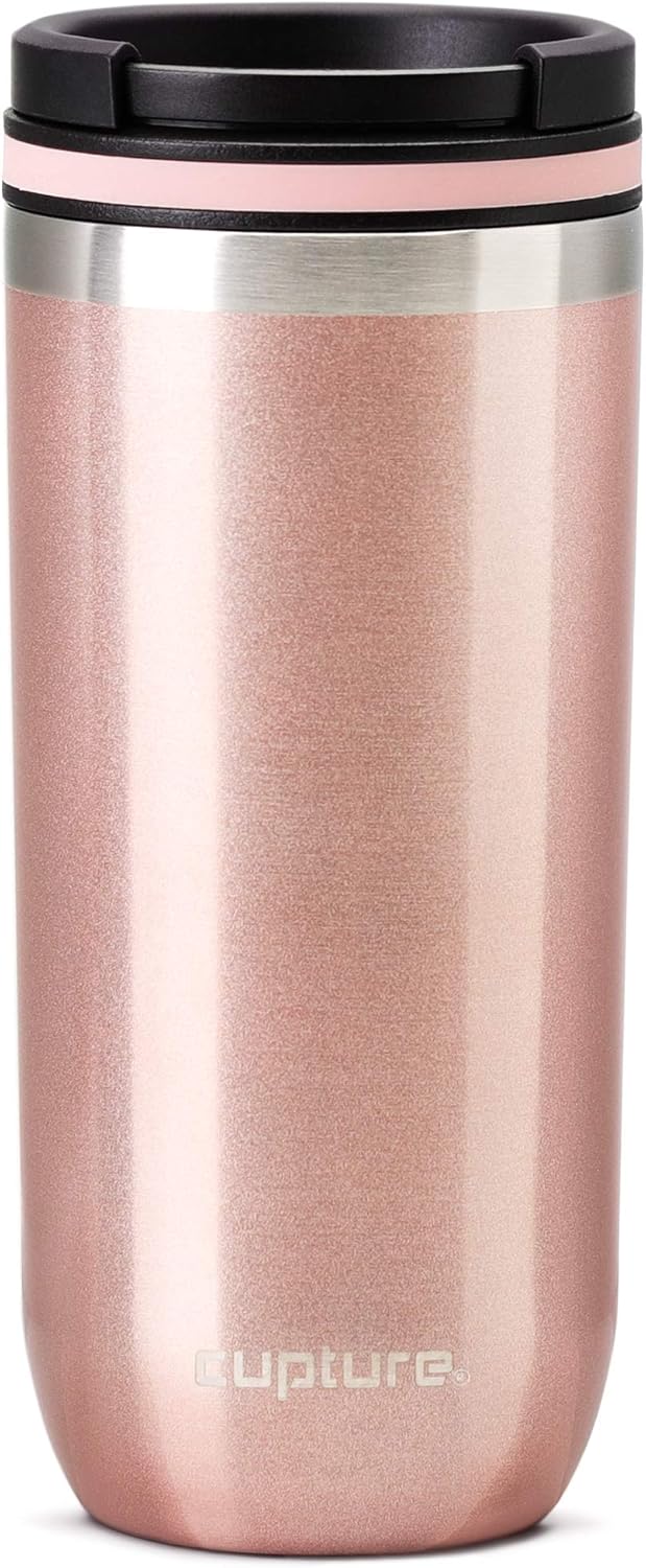 Cupture TWIST-TOP Vacuum-Insulated Stainless Steel Travel Mug, 16 oz, Rose Gold