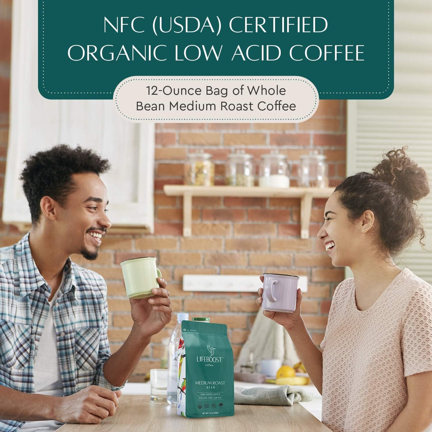 Lifeboost Organic Coffee Beans Medium Roast - Low Acid Single Origin Non-GMO Organic Whole Bean Coffee - Third Party Tested For Mycotoxins & Pesticides - 12 Ounces