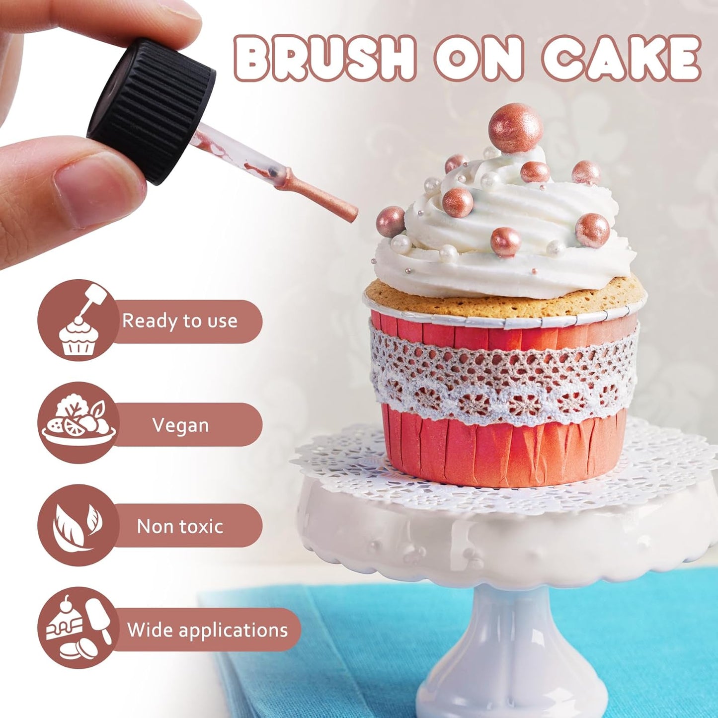 Edible Glitter Paint - 6 Colors Food Grade Metallic Glitter Cake Paint for Cake Decorating, Baking, Cupcakes, Cookies - Shimmer Art Decorative Liquid Edible Paint Food Coloring for Fondant, Donuts