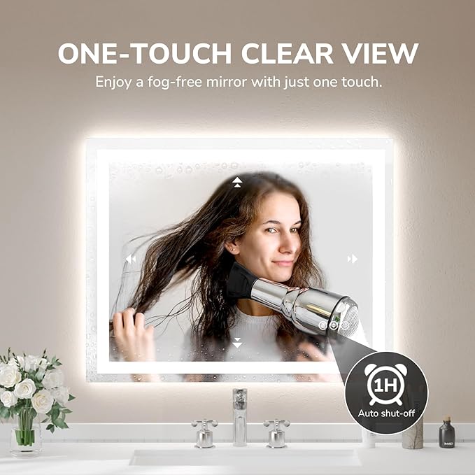 USHOWER LED Bathroom Mirror 40x32 Inch Tempered Glass - Image 2