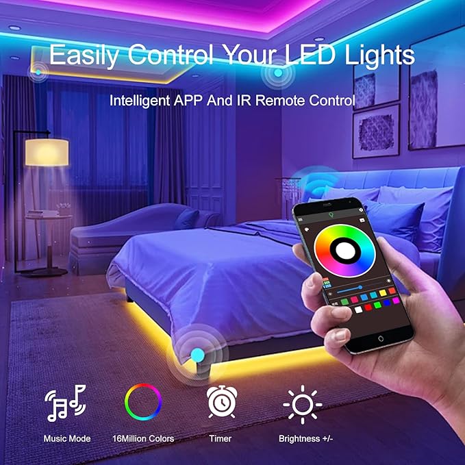 100 FT LED Lights For Bedroom，With 44 Key Infrared Remote Control And Bluetooth - Image 6