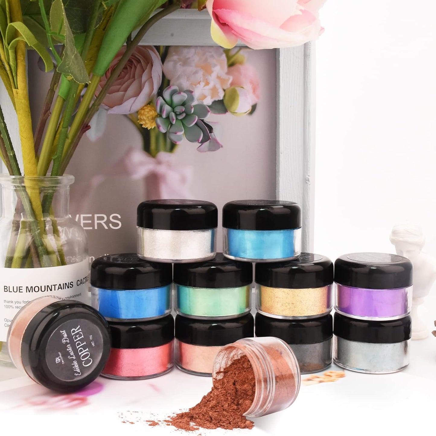 Edible Glitter - 10g Luster Dust Edible Food Grade Coloring Glitter for Cake Decorating, Baking, Drinks - Shimmer Dust Powder, Metallic Color Dusting Powder for Icing, Fondant, Candy, Cookie (White)