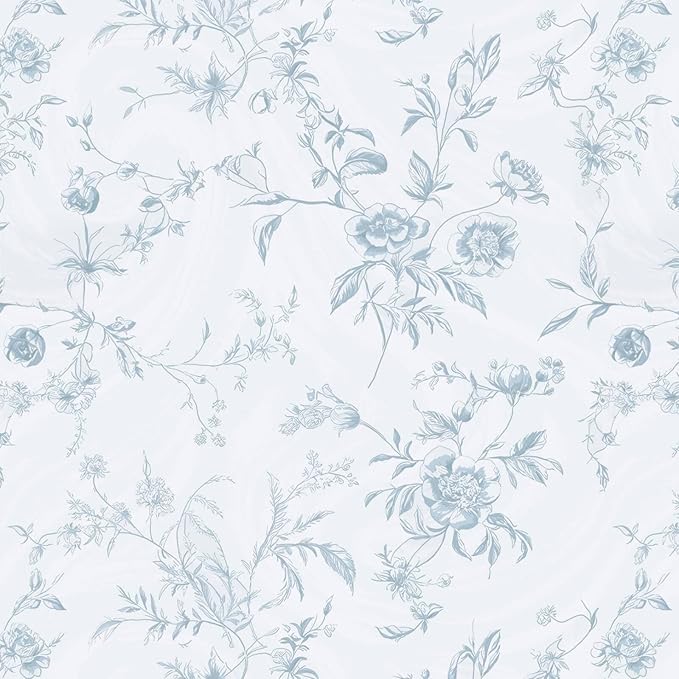 Ismoon Blue Wallpaper Peel and Stick Floral Vintage Stick on Wall Paper French - Image 7