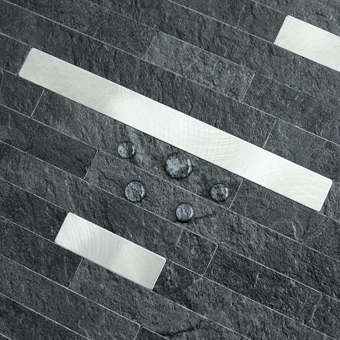 AULIGET 2 Sheets Black Slate Peel and Stick Backsplash, PVC Mixed Metal Silver - Image 3