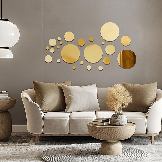 Shappy 32 Pieces Mirror Wall Stickers Removable Acrylic Setting Adhesive Round - Image 6
