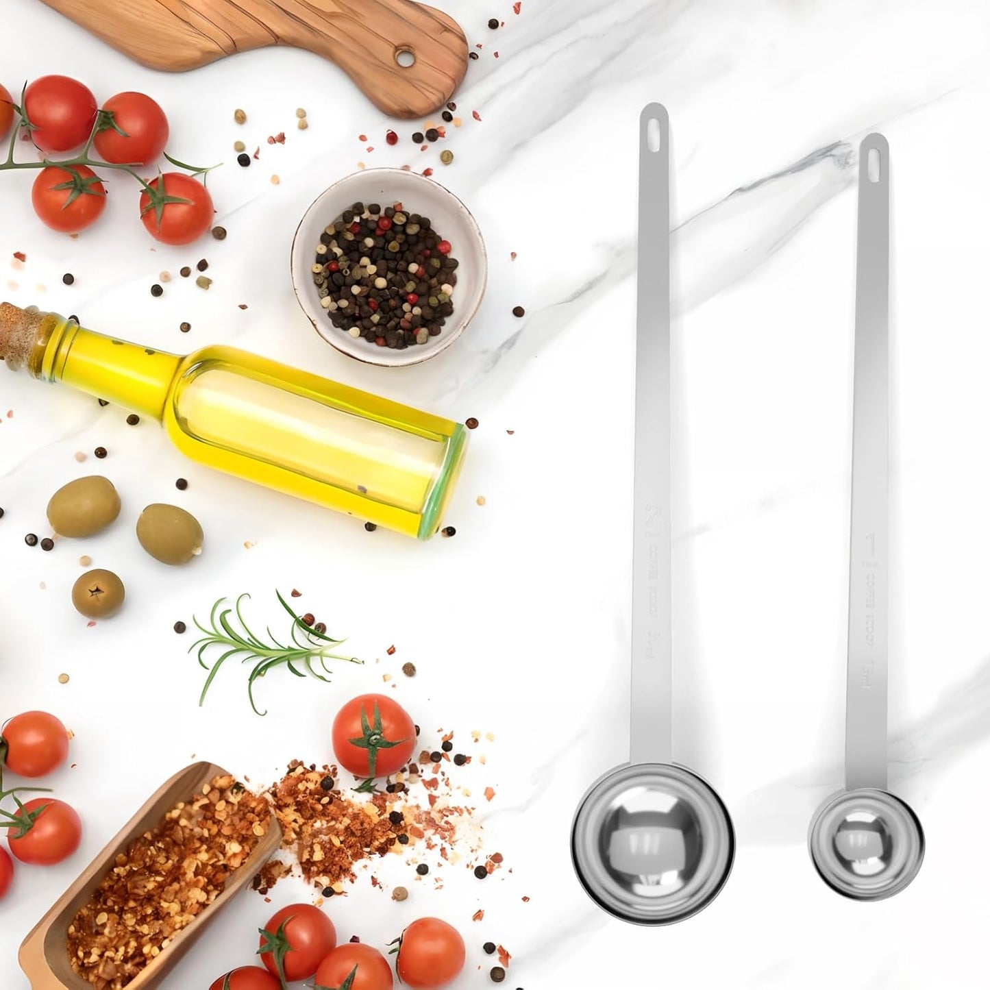 2PCS Coffee Scoop Set (1tbsp, 2tbsp), Extra Long Handle Measuring Spoon, 15 ml and 30 ml Stainless Steel Coffee Scooper