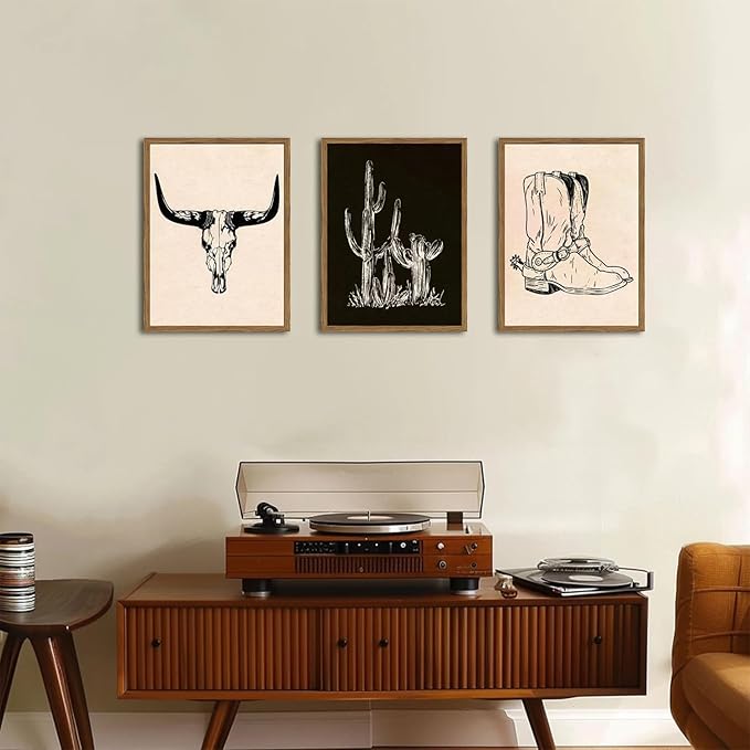 Vintage Western Wall Art Set of 3, Southwestern Cowboy Wall Decor Paintings - Image 2
