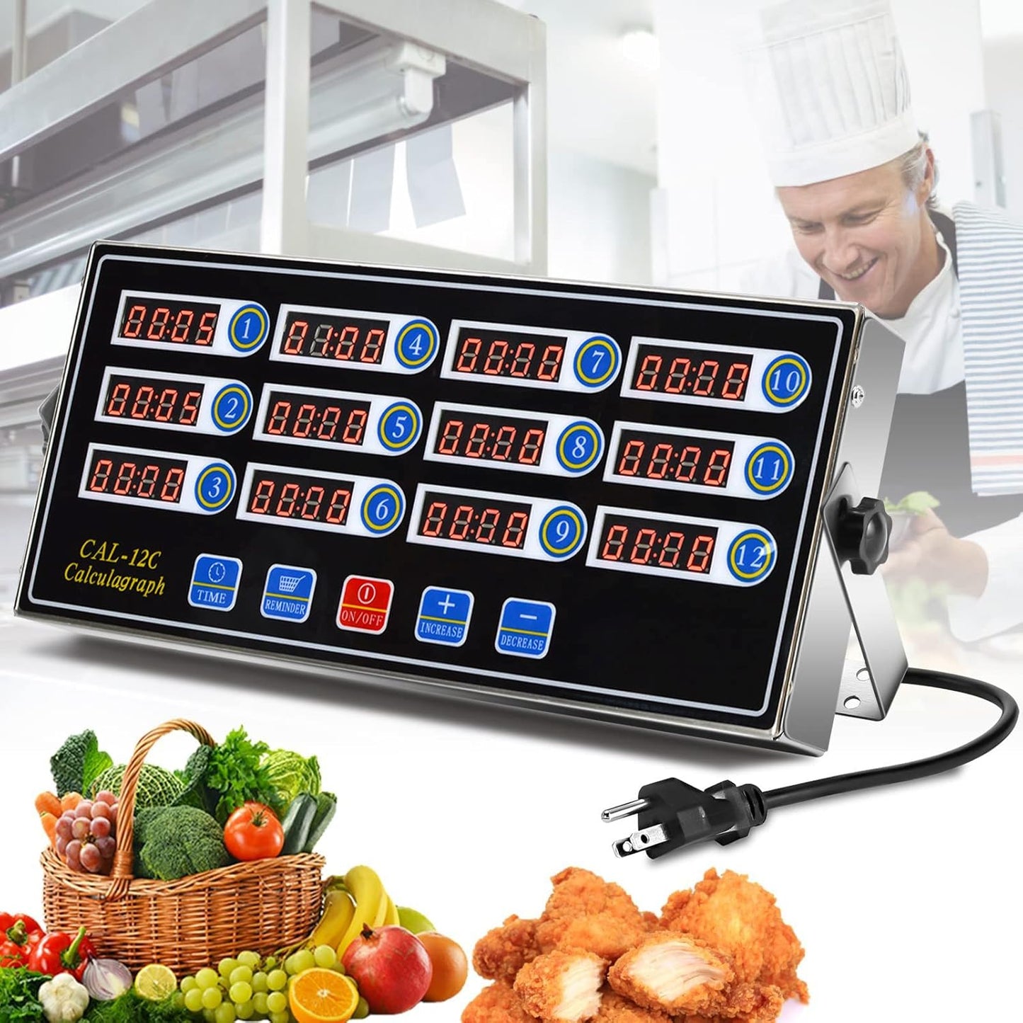 Commercial 12 Channel Kitchen Timer Digital Restaurant Timers Professional LED Adjustable Alarm Cooking Reminder